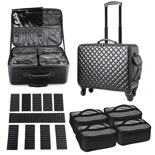 新款专业化妆箱拉杆纹绣美甲工具箱PU皮多功能彩妆跟妆美容拉杆箱