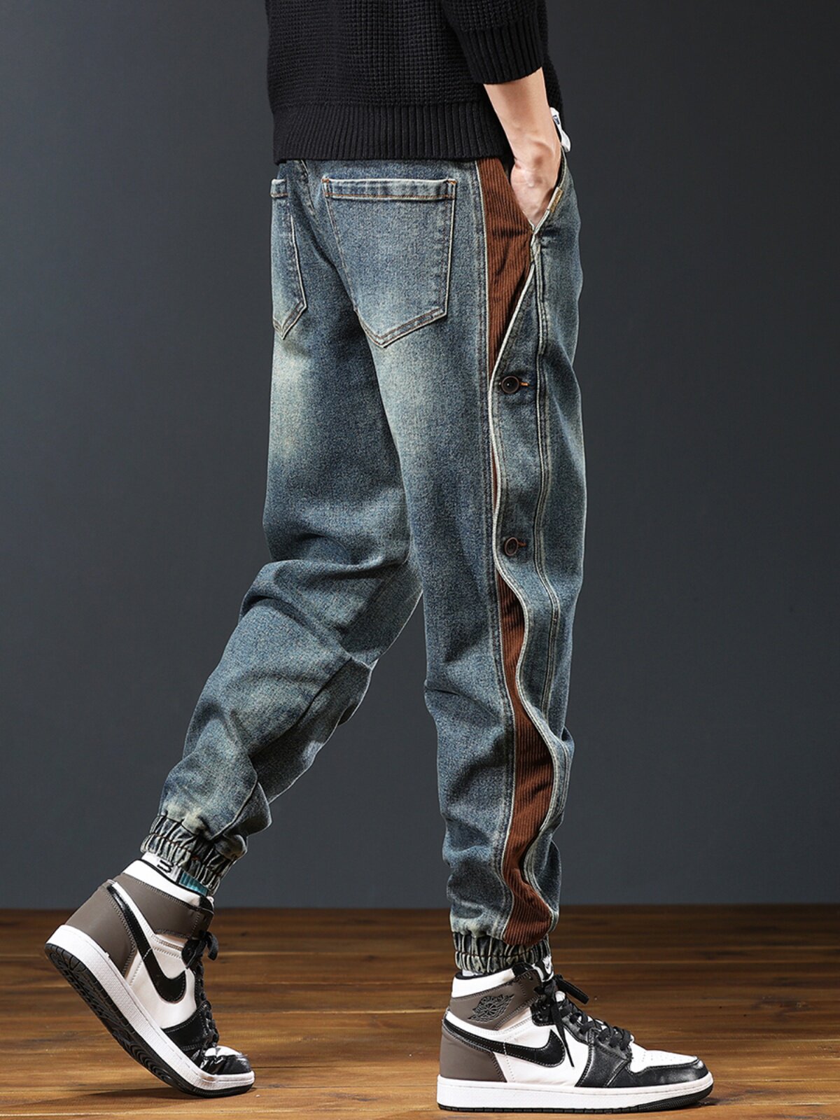 AMERICAN CASUAL LOOSE HARLAN JEANS MENS 2024 AUTUMN FASHION BRAND HEAVY RETRO WASH PANELLED LEGGING TROUSERS