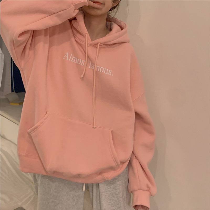 Real price ~ Korean loose and versatile simple letter printing Plush thickened Hoodie