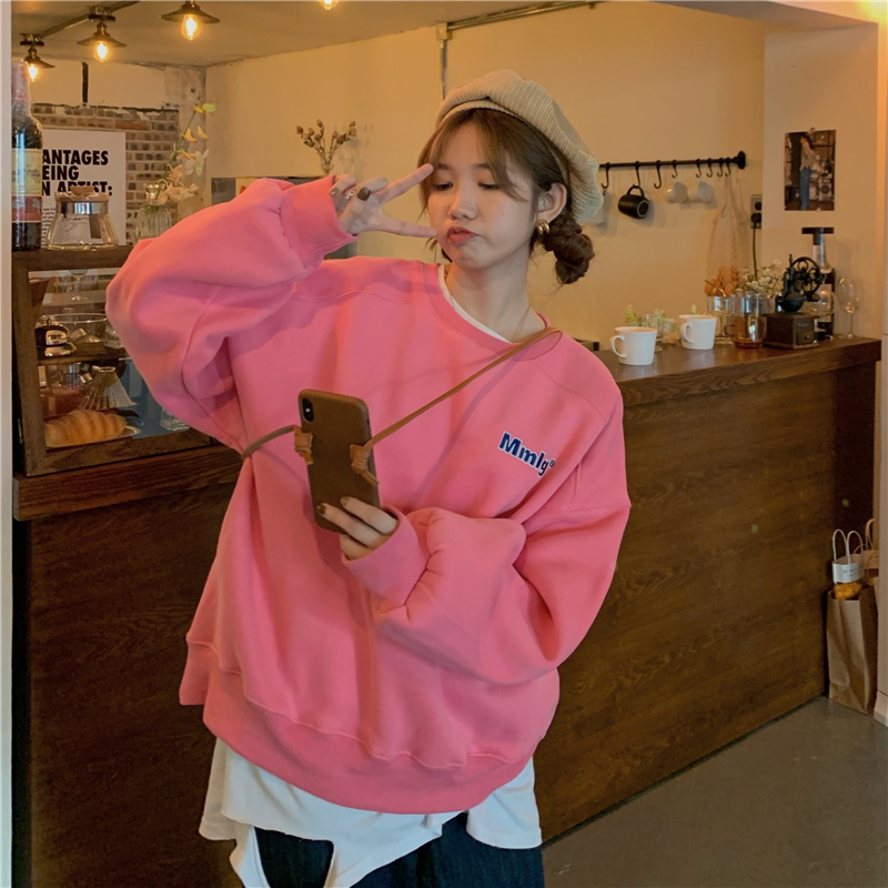 ! Real price ~ Korean loose and versatile letter Plush Crew Neck Long Sleeve Sweater
