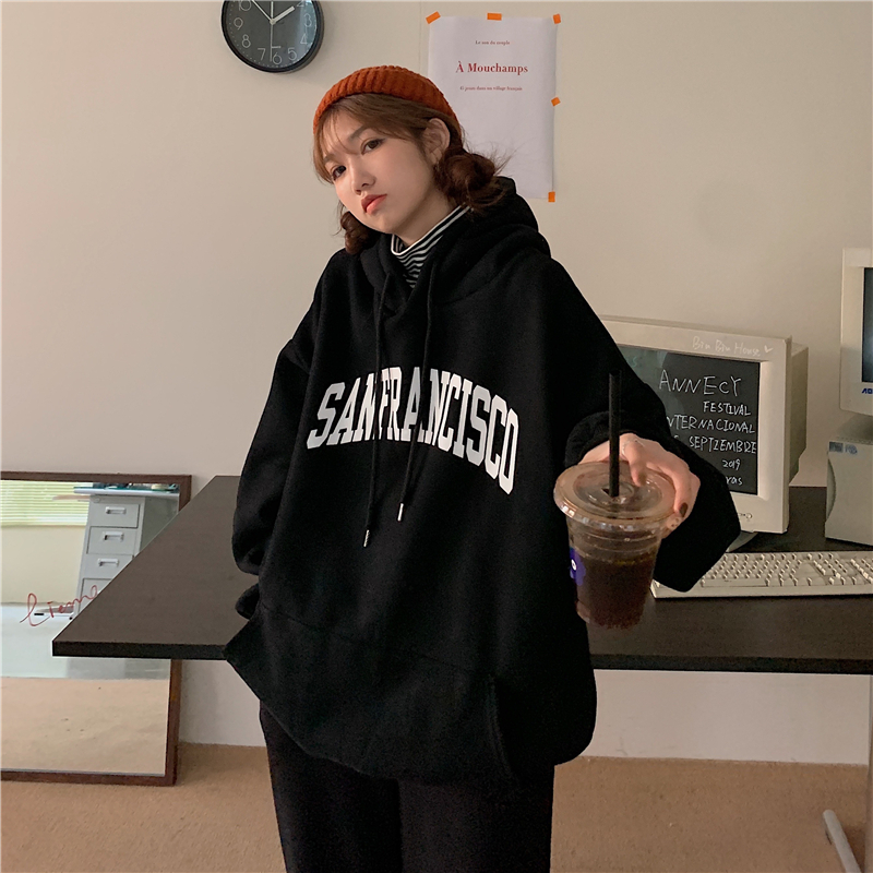 ! Real shot real price ~ simple letter plus Plush sweater + drawstring and cashmere sweater