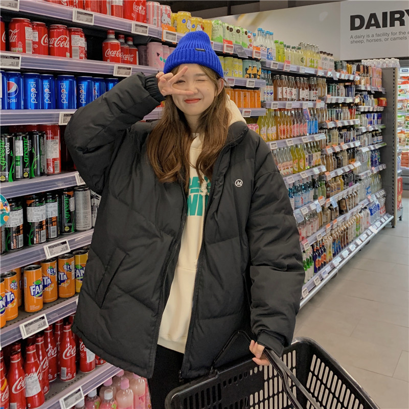 ! real shot real price ~ 2902 ා Korean version loose and versatile, warm and thickened medium length bread coat and cotton coat coat