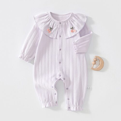 清仓女宝纯棉无骨荷叶领爬服