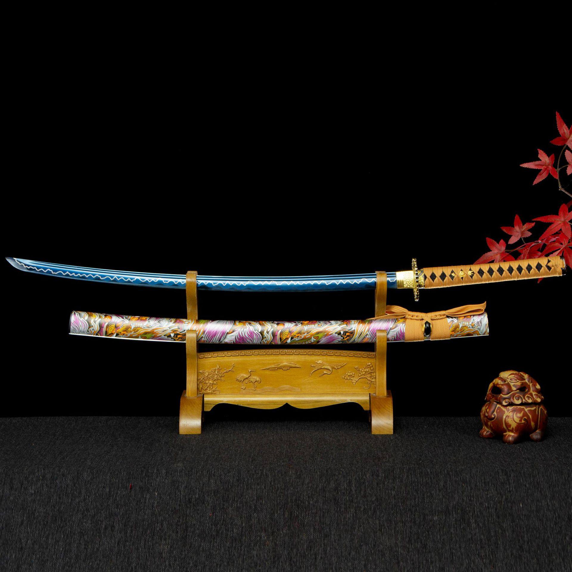 龙泉市刀剑高锰钢烤蓝日式刀手工锻打指挥刀影视冷兵器防身未开刃,特色手工艺,剑袋,淘宝优惠券,粉丝福利购,淘宝优惠卷