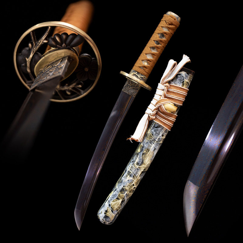 龙泉大马士革玛瑙胁差武士刀小短刀日本刀花纹钢刀剑冷兵器未开刃