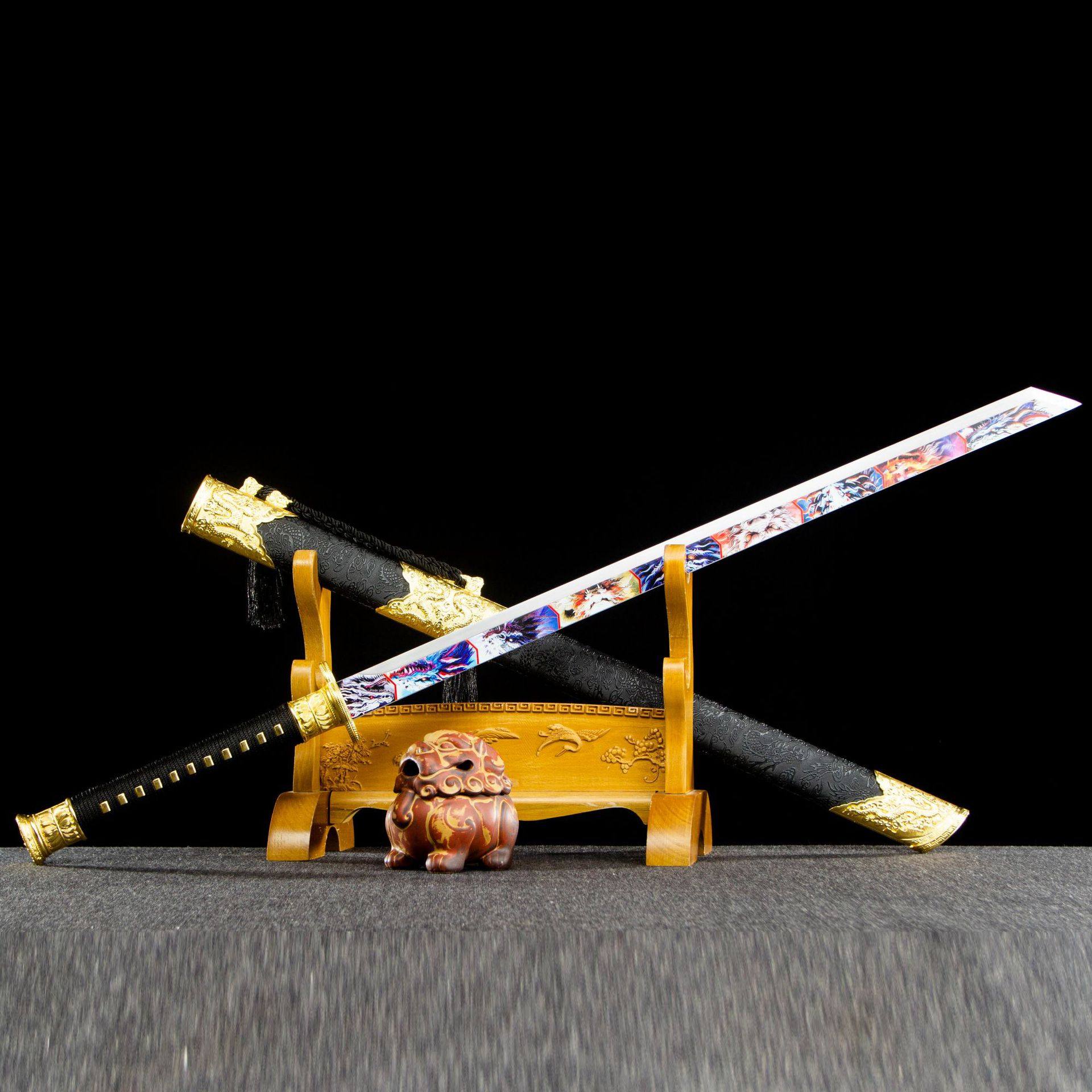 龙泉市刀剑影视唐横刀一体双手黑金古刀绣春刀影视宝剑收藏未开刃,特色手工艺,剑袋,淘宝优惠券,粉丝福利购,淘宝优惠卷