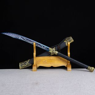 龙泉市刀剑高锰钢烤蓝手工锻打双手牛尾刀康熙战刀宝剑收藏未开刃