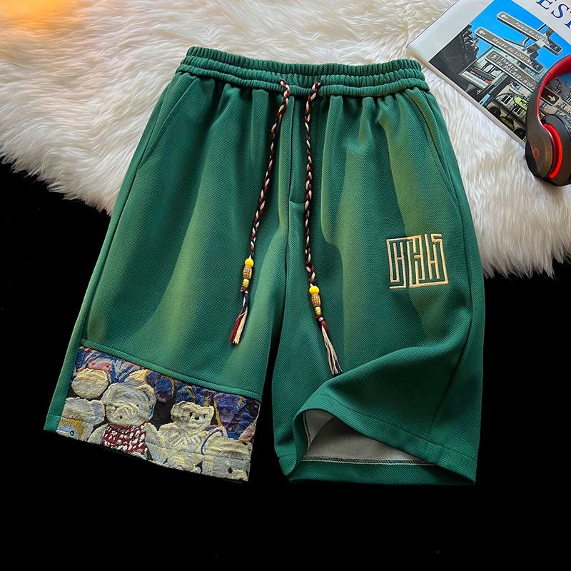 thumbnail for Bear Embroider shorts Plus size Men&#039s Wear 2025 New arrival Loose Beach Men Summer Sports Ice Silk Half Length Pants