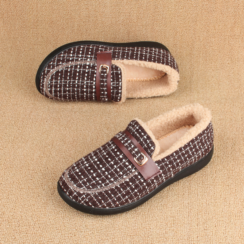 加绒保暖轻便防滑妈妈棉鞋豆豆鞋