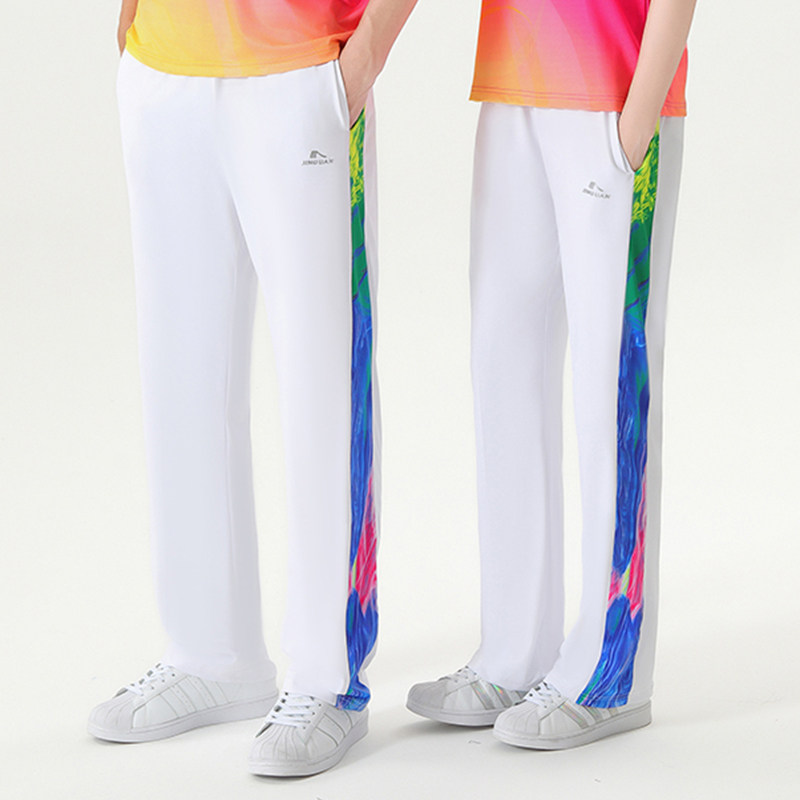 晋冠新款春秋夏季薄款白色运动裤男女款加肥加大码广场舞白裤子