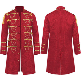 蒸汽朋克复古鼓手演出立领制服万圣节欧美男士纯色链条装饰大衣