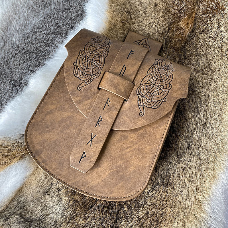 中世纪复古腰包化妆舞会cosplay道具包小手机包压花武士皮革腰包