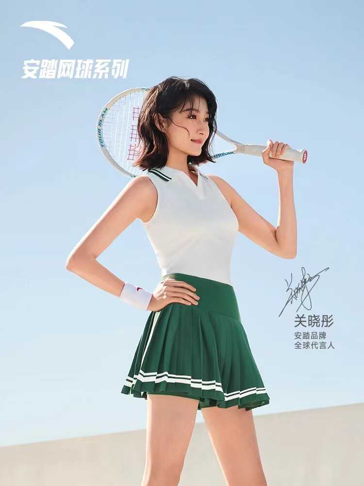 【关晓彤同款】安踏冰丝网球针织背心女翻领t恤运动上衣162433112
