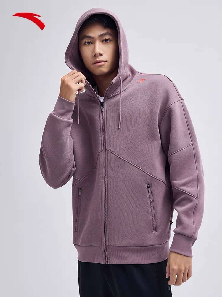 安踏针织拉链运动连帽外套上衣