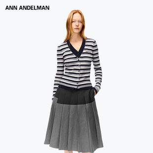 开衫 针织短上衣撞色条纹假两件毛织长袖 ANDELMAN官方直营秋季 ANN