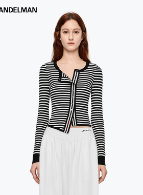ANN ANDELMAN官方直营早秋女装2025新款条纹不对称长袖针织衫毛衣