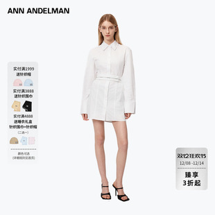 ANN 连衣裙 ANDELMAN春夏通勤棉质H型休闲套头连衣裙 衬衫 白色长袖