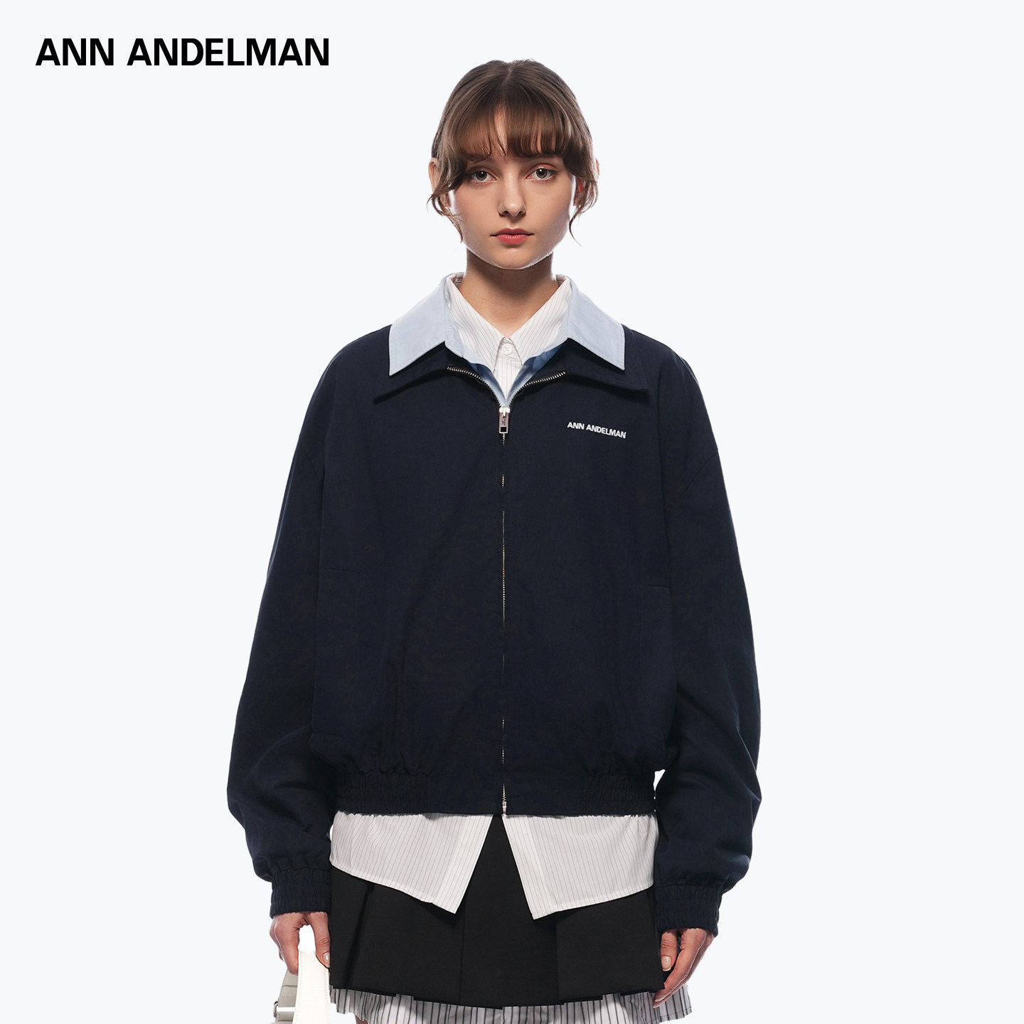 ANN ANDELMAN官方直营秋季外套女2025新宽松假两件拼接衬衫领夹克