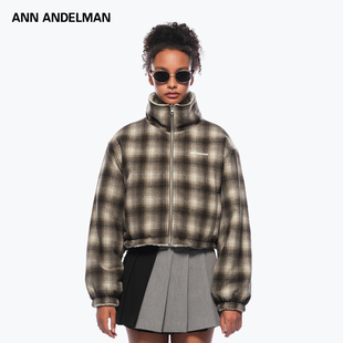 ANN ANDELMAN官方直营双面穿格子夹克外套短款羊羔绒外套冬季保暖