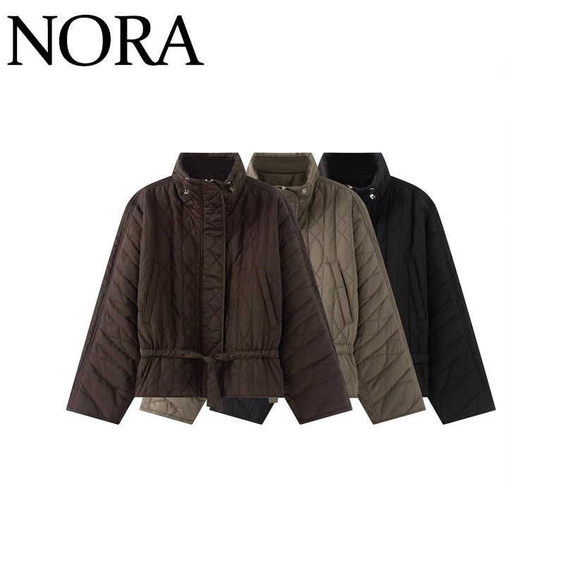 立领长袖立领抽绳系带棉服外套