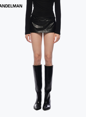 【明星同款】ANN ANDELMAN鳄鱼纹系列PU皮裙短裙褶皱修身包臀