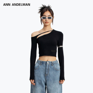 ANDELMAN官方直营 ANN 秋季 穿搭短款 T恤 露肩上衣长袖 明星同款