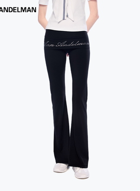【明星同款】ANN ANDELMAN阔脚长裤微喇烫钻腰头瑜伽裤女提臀