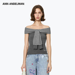 抹胸无袖 条纹绑带一字肩针织衫 上衣 ANDELMAN官方直营早秋新款 ANN