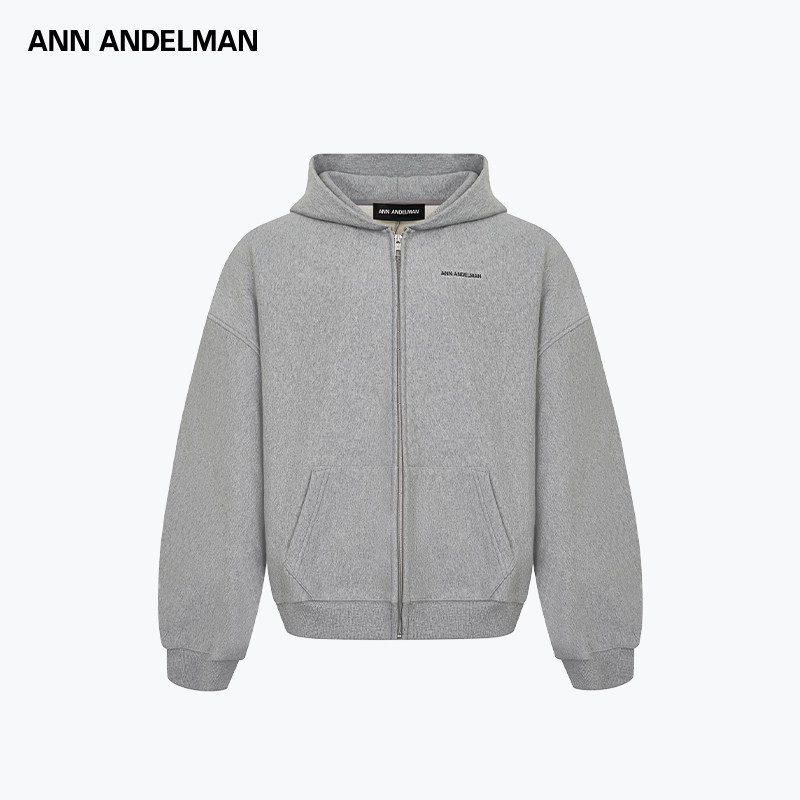 ANN ANDELMAN男女同款 灰色连帽卫衣秋冬季宽松百搭开衫拉链外套