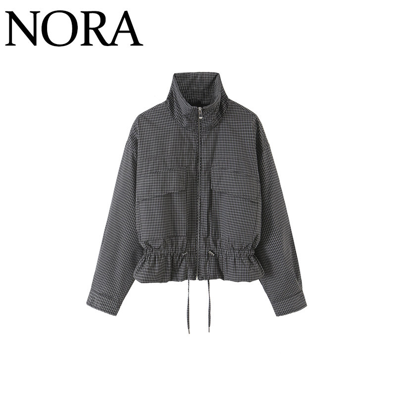 格纹立领棉服夹克外套6318267