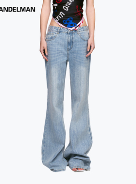 ANN ANDELMAN官方直营蓝色阔脚微喇叭长裤满天星钻牌修身牛仔裤女
