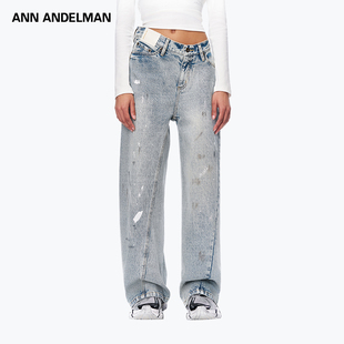 设计感腰头扭腰点泼墨牛仔裤 新款 ANDELMAN官方直营2025年秋季 ANN