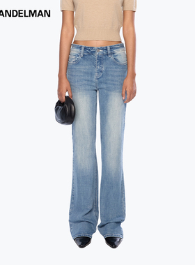 ANN ANDELMAN官方直营2025新款蓝色阔脚休闲长裤微喇水洗牛仔裤女