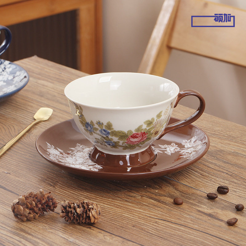 顺祥陶瓷复古咖啡杯碟套装礼盒个人专用茶杯女下午茶高颜值伴手礼