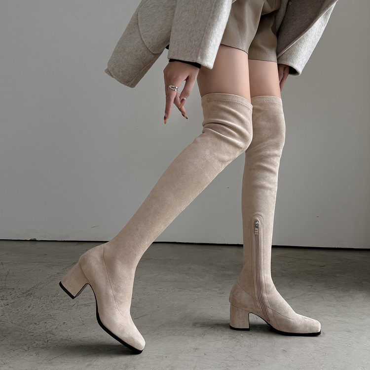 秋冬大码粗跟显瘦过膝长靴女