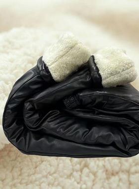 加厚羊羔绒妈妈皮棉裤防风防水PU皮裤外卖骑行防寒干活外穿皮棉裤