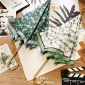 日系ins花朵金色弯钩超轻长柄伞 直柄遮阳伞女 防风两用晴雨伞