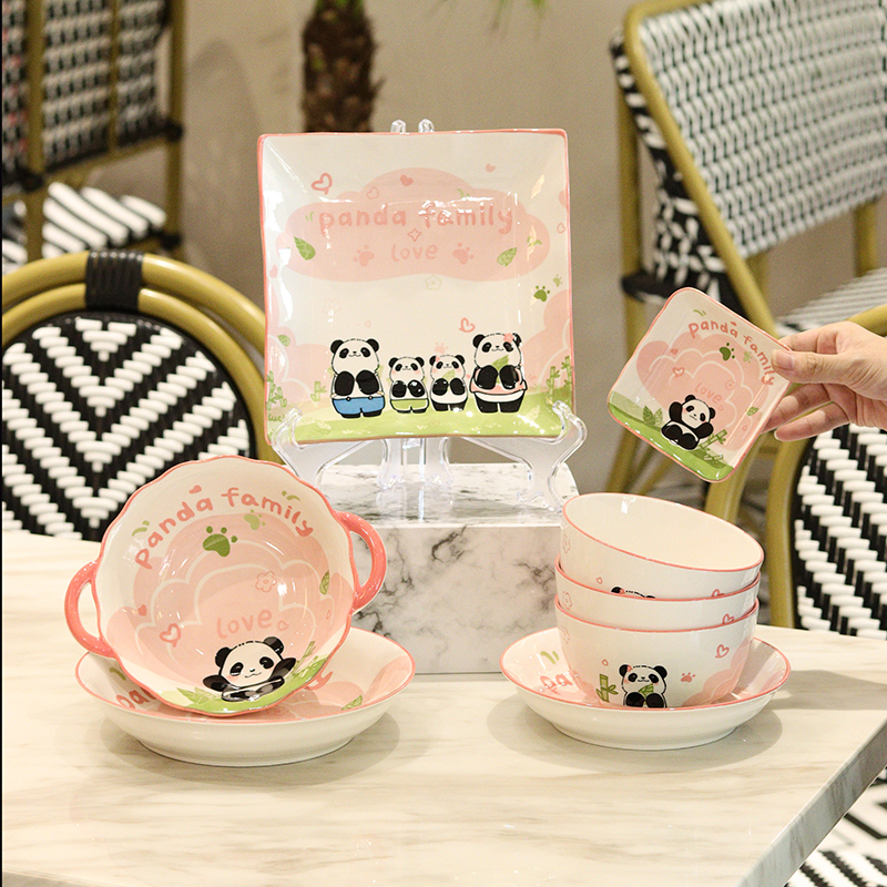 雅诚德熊猫一家卡通餐具