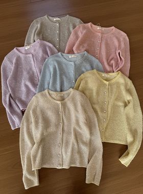 缤典2026早春圆领长袖单排扣亮片针织开衫女宽松显瘦百搭毛衣外套