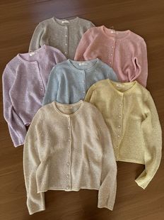 缤典2026早春圆领长袖单排扣亮片针织开衫女宽松显瘦百搭毛衣外套