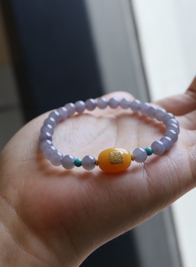 天然和田玉九紫离火年绿松石木珠手串紫色礼物女性本命年