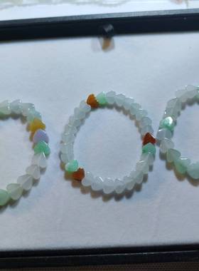 A货缅甸翡翠精雕精美水润爱心手链