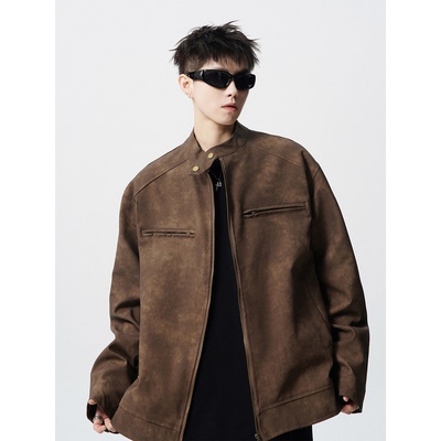 美式街头立领皮衣外套男秋季