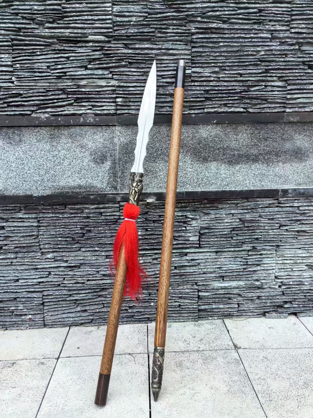 龙泉花纹钢赵云枪一体锻打红缨武术长枪头长矛霸王枪冷兵器未开刃