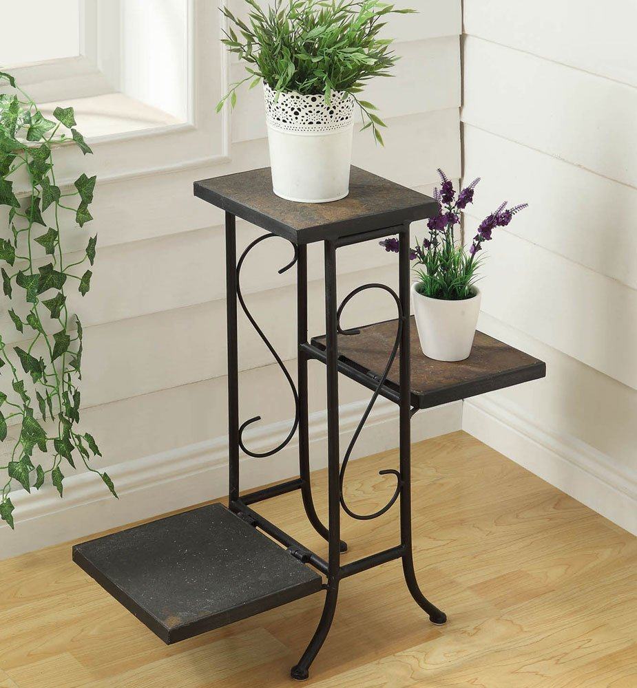 zhongma/忠马 美式铁艺花架多层落地式自然石花盆架子设计师家具