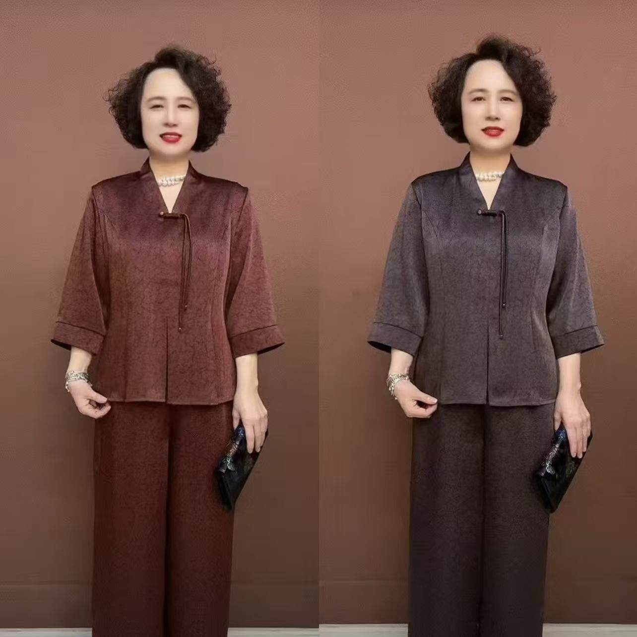 LW-春夏款中老年女装显瘦复古时尚妈妈装气质国风新中式两件套