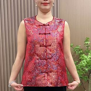 复古马夹缎面马甲 新中式 26010国风马甲女春秋新款 中老年妈妈装
