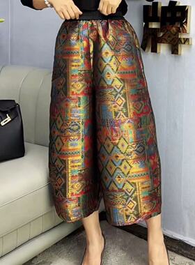 A191妈妈装秋季新款女裤中老年大码女装时尚提花高腰休闲裤