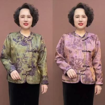 MM-秋冬新款高档丝绒外套中老年女装妈妈装新中式旗袍开衫上衣