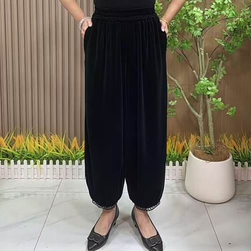 8851丝绒哈伦裤女秋季新款灯笼裤中老年妈妈装裤子阔腿萝卜裤